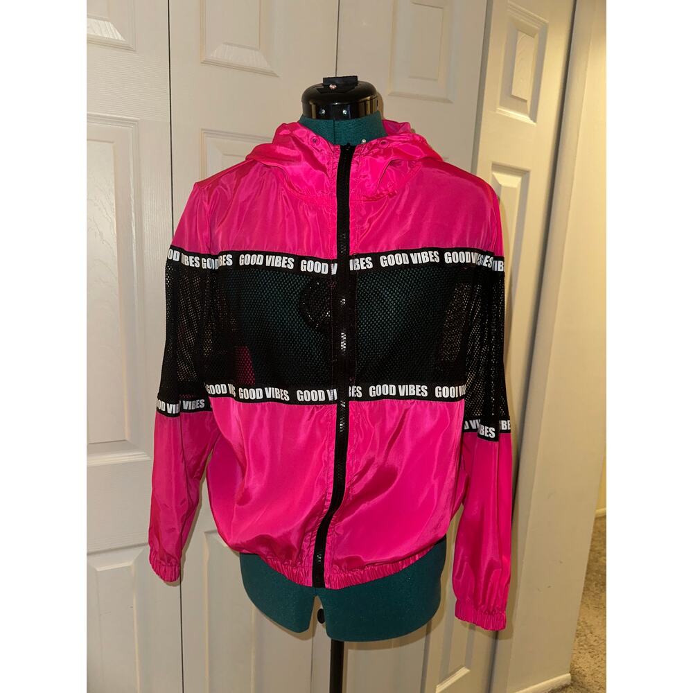 Hot Pink Windbreaker Jacket "Good Vibes" Graphic Streetwear Next Level